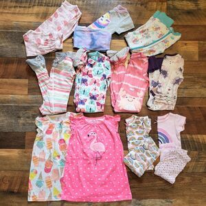 Girls 12 Month Summer PJs Lot Footed Pajamas Nightgown Short Sleeve Bundle